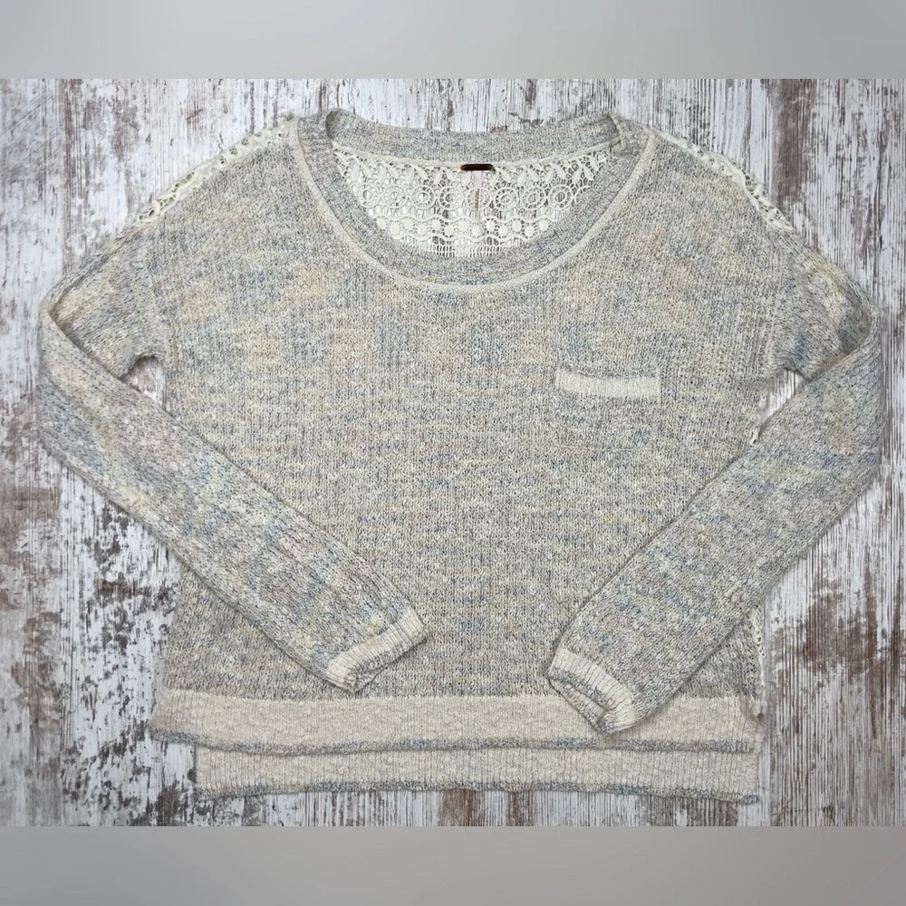 Free People Sweet Jane Lace Back Knit Sweater Rainbow GUC Medium